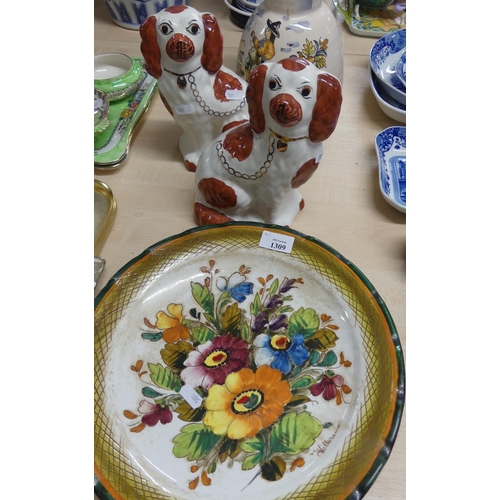 1309 - Pair of Modern Mantel Dogs, Continental Pottery Jug & Plate.