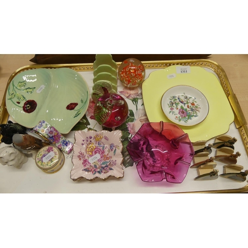 1311 - Tray Lot - Glass Paperweights, Vintage Set of 6 Menu Holders, etc.