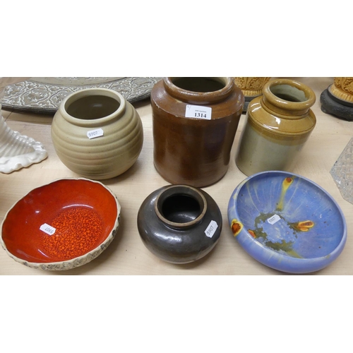 1314 - Assorted Stoneware Storage Jars & Art Pottery Bowls.