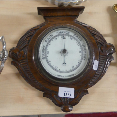 1323 - Antique Oak Cased Aneroid Barometer.