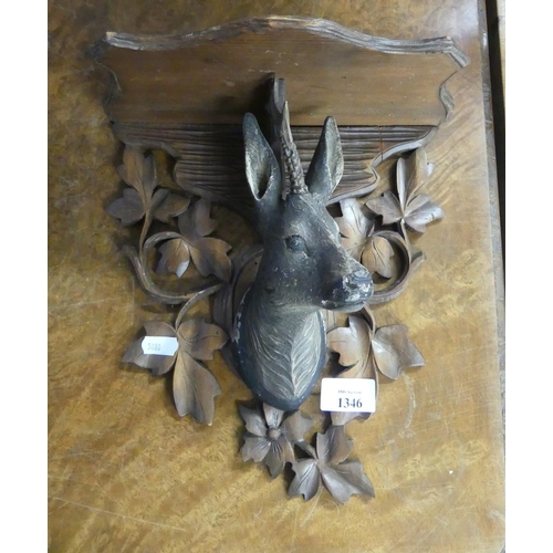 1346 - Continental Carved Wood Roe Deer Decorated Wall Bracket.