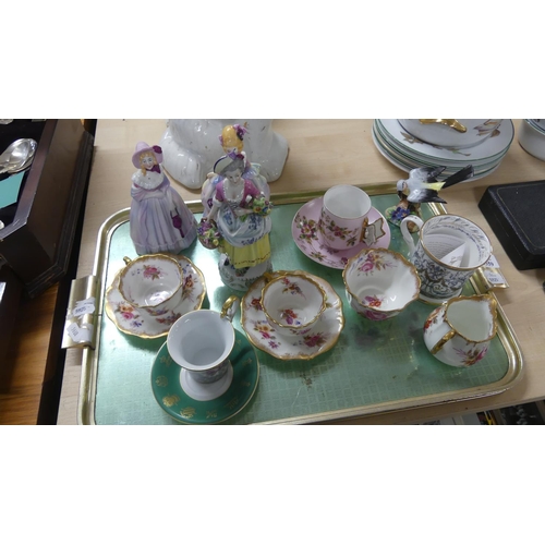 1359 - Tray Lot - Cabinet Cups & Saucers, Continental Porcelain Figure etc.