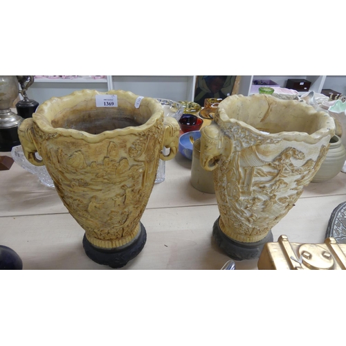 1369 - Pair of Resin Elephant Vases.