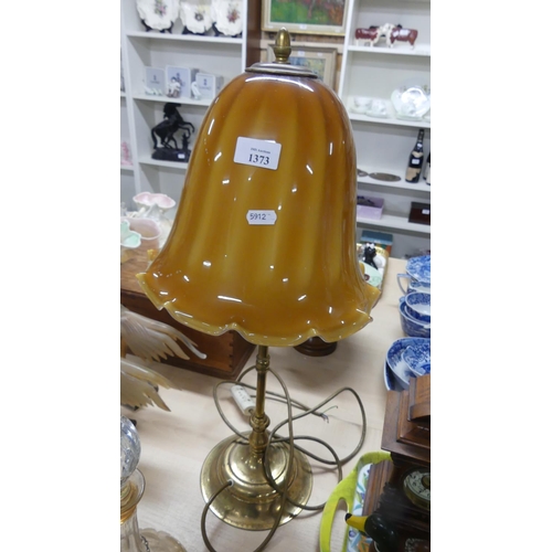 1373 - Brass Table Lamp with Glass Shade.