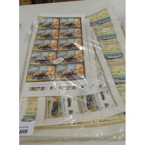 1408 - Assorted Sheets of World Postage Stamps - Automobile Related, Caribbean Islands.