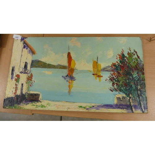 1416 - Unframed Oil on Board, Mediterranean View, signed Doyly-**, approx 70 x 39cm.