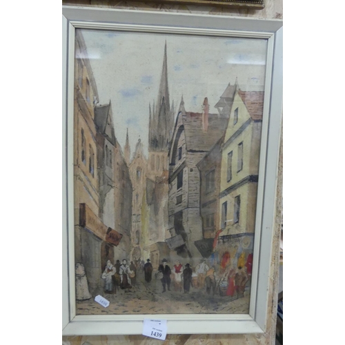 1439 - Framed Watercolour - Victorian Street Scene, Signed J B Simpson, approx 29 x 45cm.