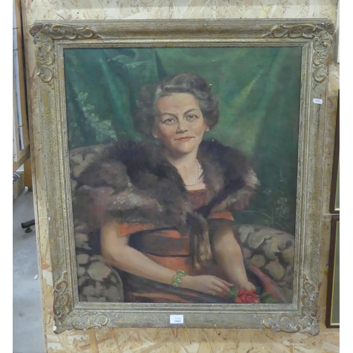 1442 - Large Framed Portrait of a Lady Wearing Furs, Unsigned, approx 62 x 75cm.