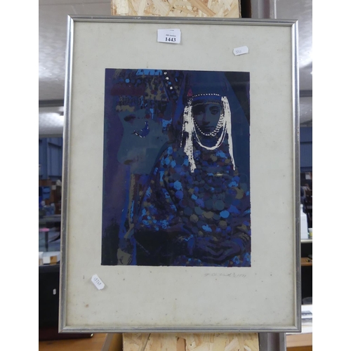 1443 - Ltd Edition Framed Print - Lady Wearing Headdress, approx 24 x 32cm.