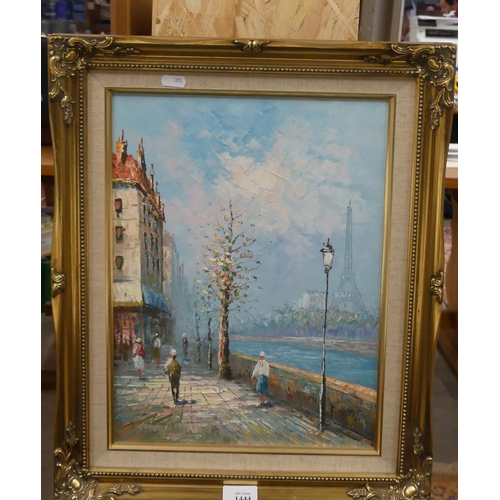 1444 - Framed Oil Painting - Paris Street Scene, Signed Burnett, approx 29 x 39cm.