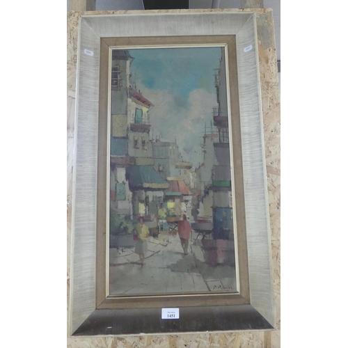 1451 - Framed Oil Painting - French Street Scene, Signed P. Romier, approx 29 x 59cm.