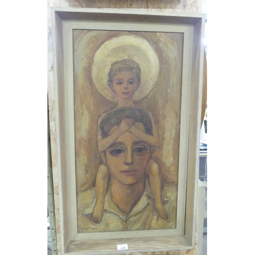 1452 - Framed Oil Painting - Man & Child, by James Ferguson, approx 38 x 73cm.