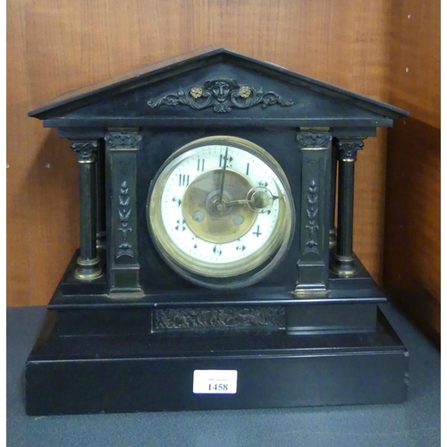 1458 - Victorian Black Slate Mantel Clock.