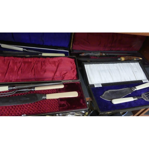 1462 - Three Cased Carving Sets & Cased Fish Servers.