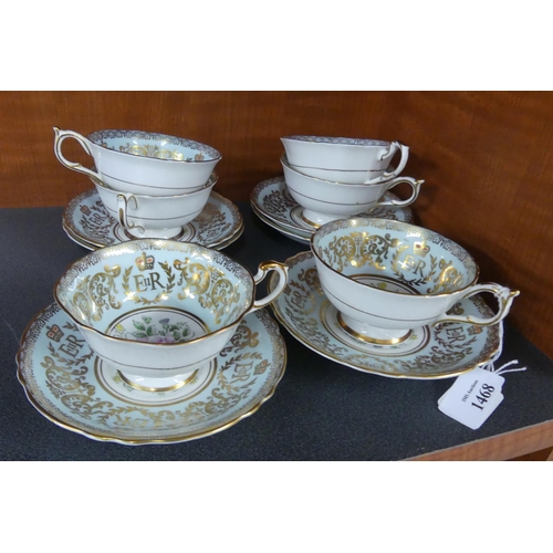 1468 - Six Paragon Bone China ER II Commemorative Cups & Saucers.