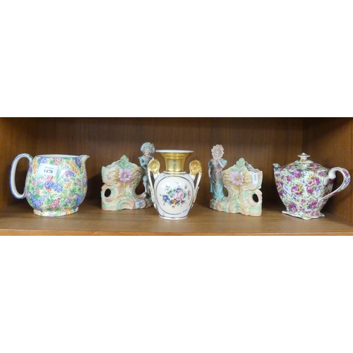 1478 - Royal Winton Summertime pattern teapot, Royal Winton Somerset Pattern Jug, Porcelain Vase etc.