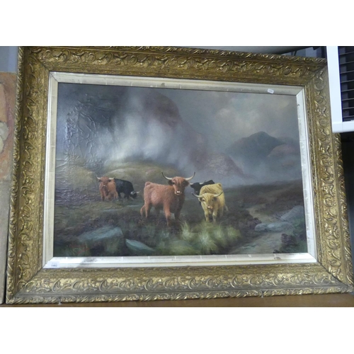 1482 - Framed Oil Painting - Highland Cattle, Signed J B Russell, approx 90 x 59cm - Proceeds are being don... 