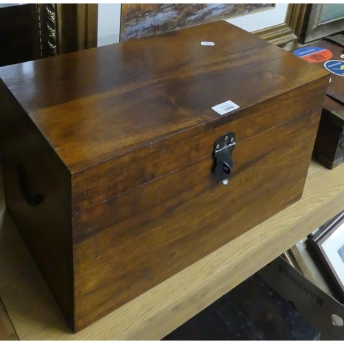 1490 - Mahogany Strong Box, Two Side Mounted Carrying Handles, approx 48cm across.