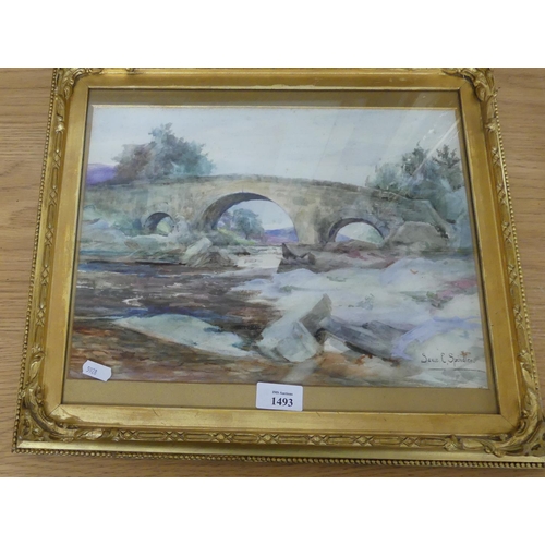 1493 - Framed Watercolour - River Scene, Signed Jane E Spindler, approx 36 x 26cm.