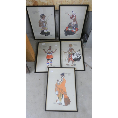 1499 - Five Framed Prints - South African Zulu Warriors & Women.