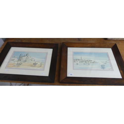 1505 - Pair of Watercolours in Rosewood Frames - Maltese Scenes, Signed A Sibson, dated 94.