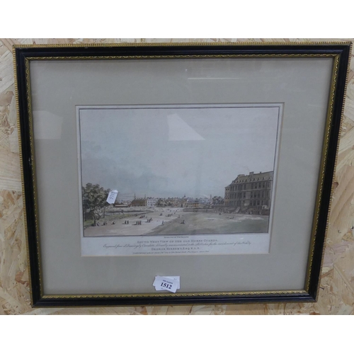 1512 - Framed Coloured Print - Old Horse Guards, by George Hibbert, approx 28 x 19cm.