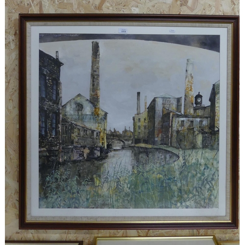 1514 - Large Framed Watercolour - Industrial Scene by James Marshall Dickson RSW, approx 76 x 74cm.