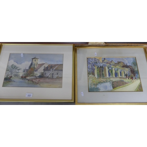 1517 - Pair of Framed Watercolours - Continental Scenes, monogrammed MDW, approx 36 x 22cm.