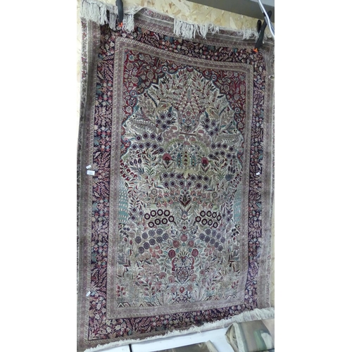 1521 - Eastern Fringed & Bordered Silk Rug, Tree of Life Pattern, approx 122 x 190cm.