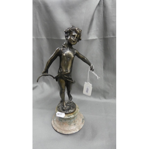 1548B - Cast Metal Figure of a Young Girl on Marble Socle Base, approx 26cm tall.