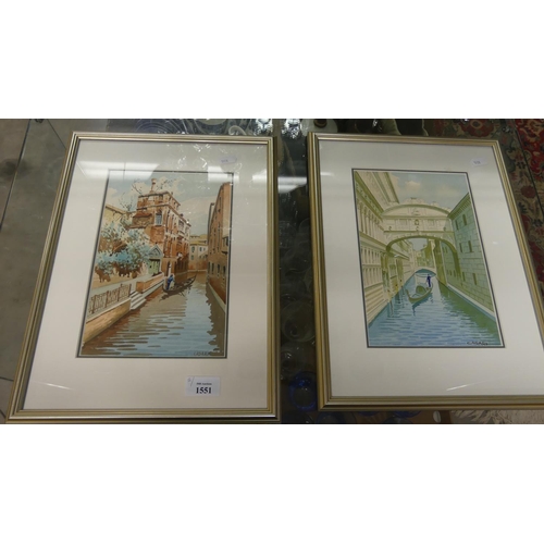 1551 - Pair of Framed Watercolours - Venetian Canal Scenes, Signed Casari, approx 16 x 25cm.