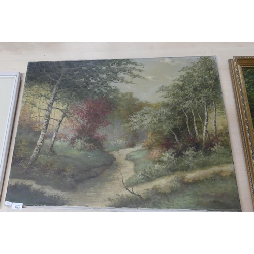 1562 - Unframed Oil Painting - Woodland Landscape, Signed G. Waterman, approx 89 x 60cm.