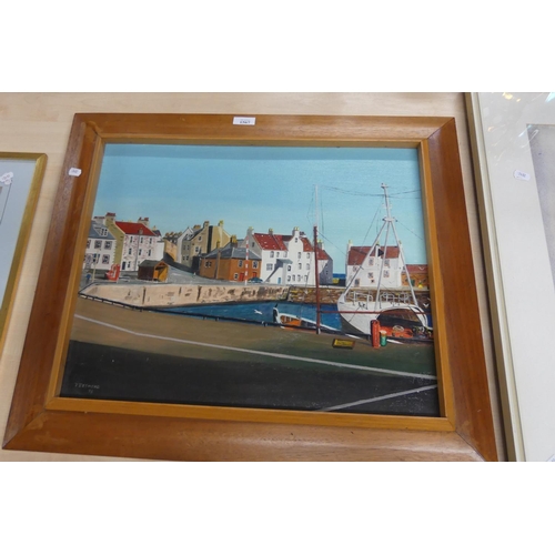 1567 - Framed Oil Painting - East Neuk harbour, Signed P Desmond, Dated 1976, approx 54 x 45cm.