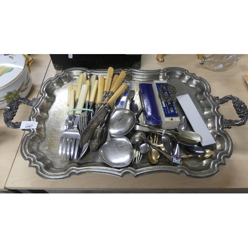 1587 - Silverplated Tea Tray & Assorted Cutlery.