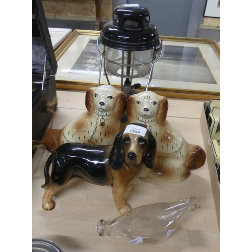 1588 - Tilley Lamp, Dog Ornaments, Glass Feeding Bottle.