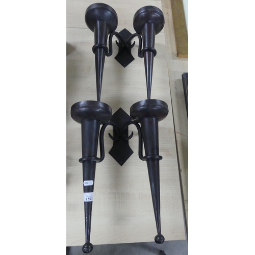 1593 - Pair of Metal Candle Wall Sconces.