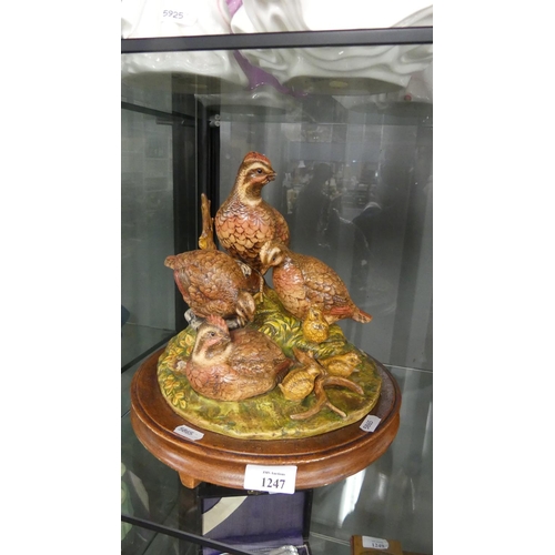 1247 - Large Ltd Edition Pottery Bird Group - Quail Family by June Hill, approx 29cm tall.