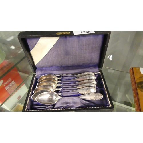 1248 - Set of 6 Silverplated German SS Teaspoons in fitted case, stamped C.B.S 90.