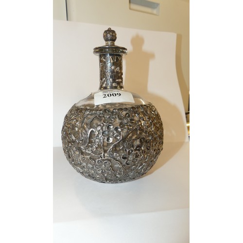 2009 - Chinese Export Silver Overlayed Glass Bottle Decanter.