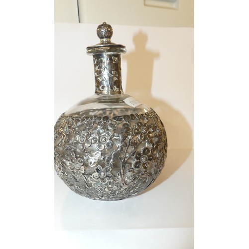 2009 - Chinese Export Silver Overlayed Glass Bottle Decanter.