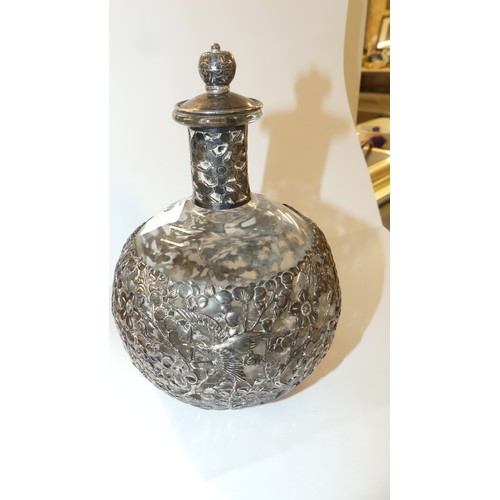 2009 - Chinese Export Silver Overlayed Glass Bottle Decanter.