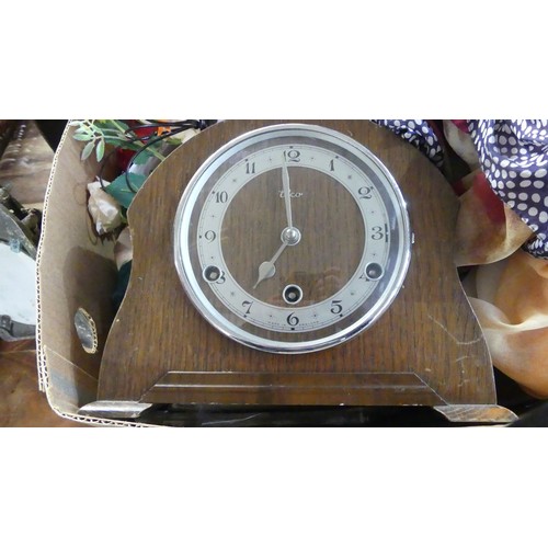 288 - Box - Oak Mantle Clock, Cosmetics, Silk Scarves, etc