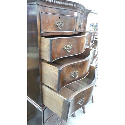 3480 - Victorian Mahogany Serpentine Front Chest on Chest