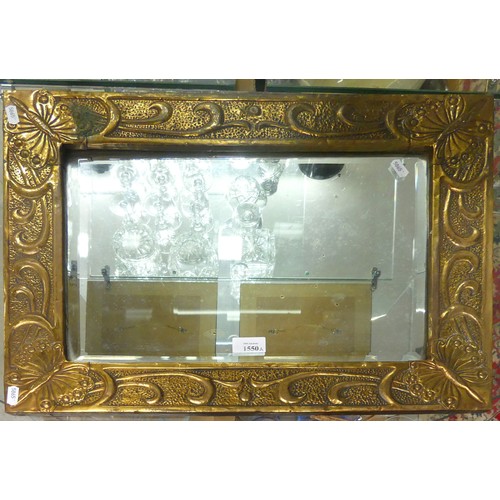 1550A - Vintage Arts & Crafts Brass Framed Wall Mirror, decorated with Butterflies, approx 43 x 56cm.