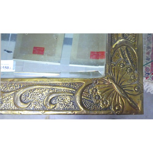 1550A - Vintage Arts & Crafts Brass Framed Wall Mirror, decorated with Butterflies, approx 43 x 56cm.