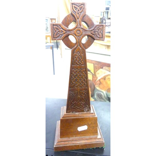 1348 - Wooden Celtic Cross, Carved Wood Box & Indian Book Slide.