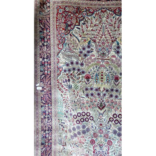 1521 - Eastern Fringed & Bordered Silk Rug, Tree of Life Pattern, approx 122 x 190cm.