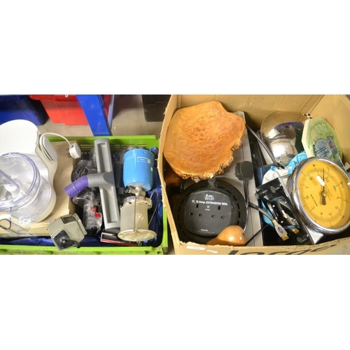 160 - 2 x Boxes inc Extension reel, kitchen Scales, Walnut Fruit Bowl etc.