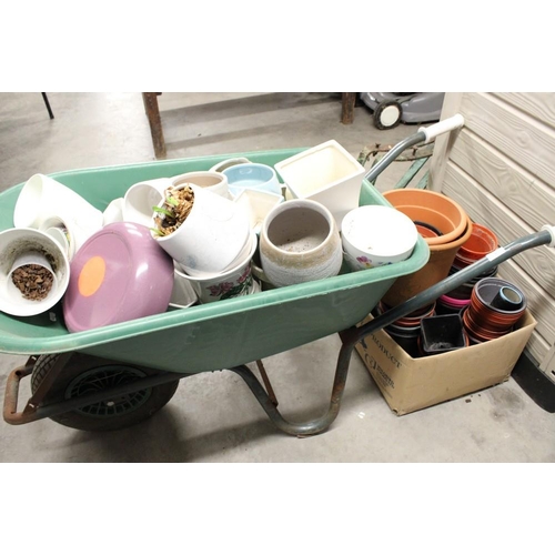 40 - Wheel Barrow and Assorted Plant Pots