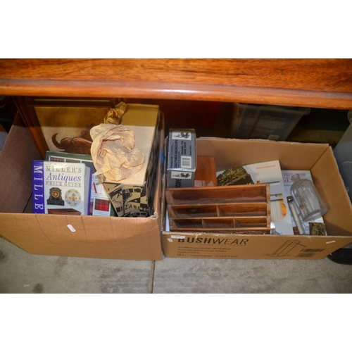 472 - 2 Boxes - Microscope, African Pictures, Letter Rack, etc